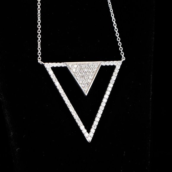 19595 EFFY 14K White Gold 0.75ct Pave Diamond Double Triangle Pendant 18'' Chain - Picture 4 of 7